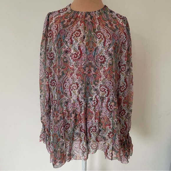Zimmermann Ninety-Six Asymmetric Silk Multicolor Paisley Print Blouse EUC Size 0 - Picture 5 of 12